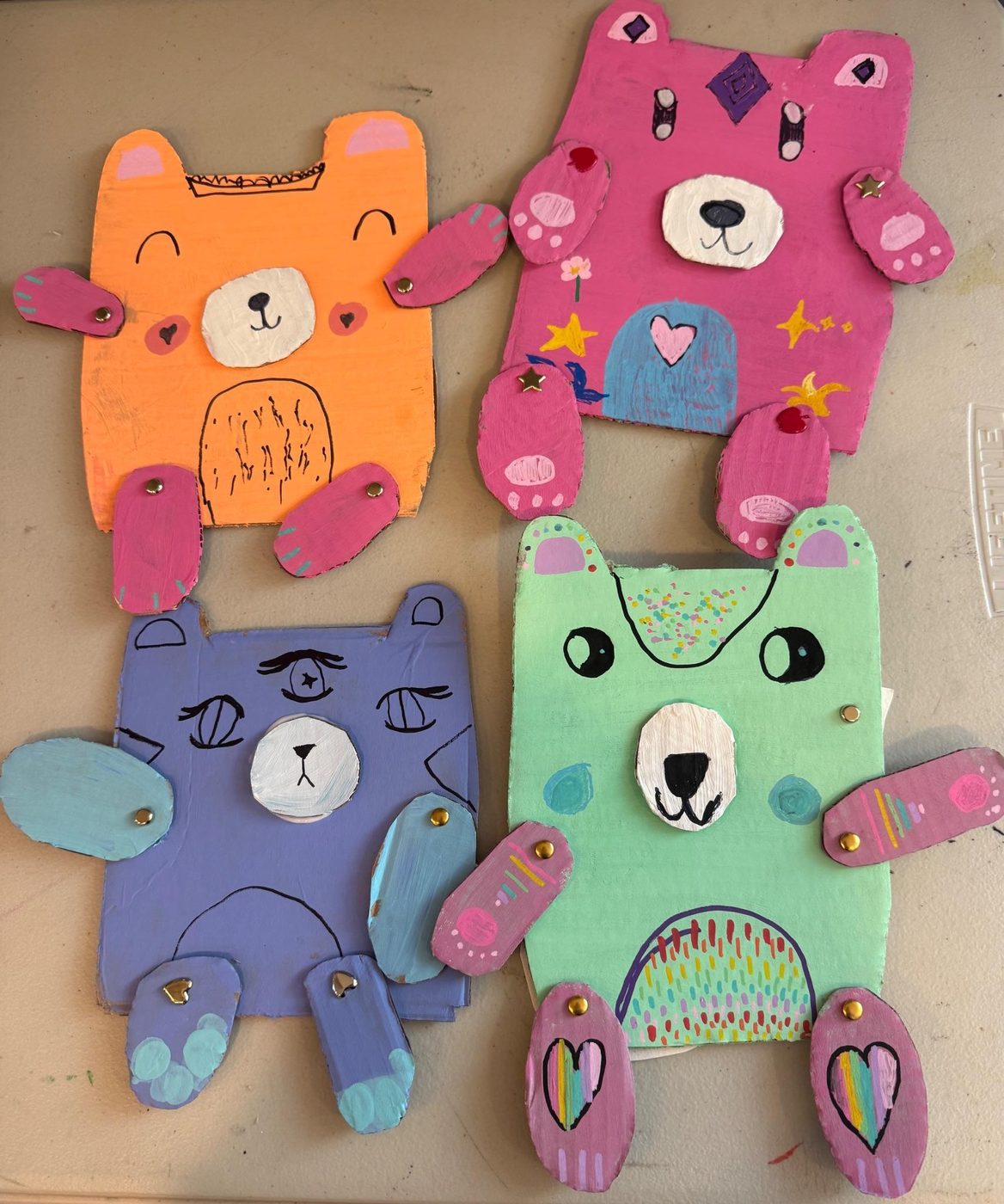 Painted wooden bears made by students in one of Anna's youth classes
